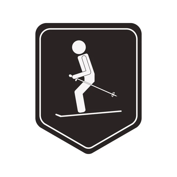 Skiing pictogram icon shield emblem — Stock Vector