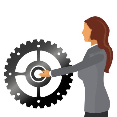 dişli simgesini tutan iş kadın