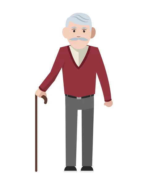 Caucásico senior hombre con bastón icono — Vector de stock