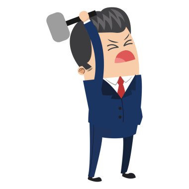 çekiç simgesi tutan şirin iş adamı