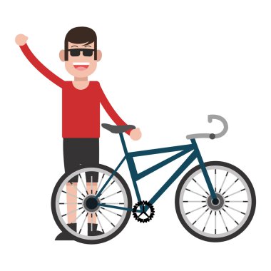 Adam bisikleti simgesi olan güneş gözlüğü takıyor