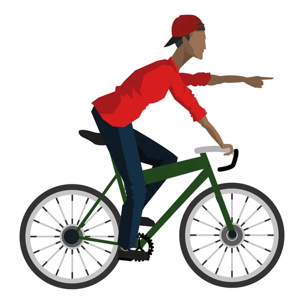 Uomo in sella alla bicicletta che punta in avanti icona — Vettoriale Stock