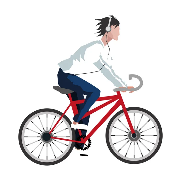 Uomo in bicicletta con icona cuffie — Vettoriale Stock