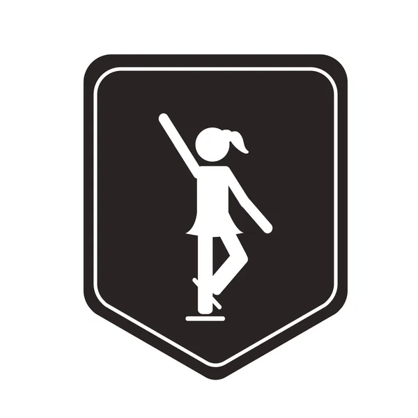 Patinaje sobre hielo emblema de escudo icono pictograma — Vector de stock