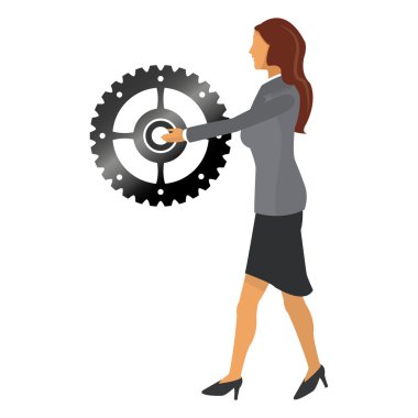 dişli simgesini tutan iş kadın
