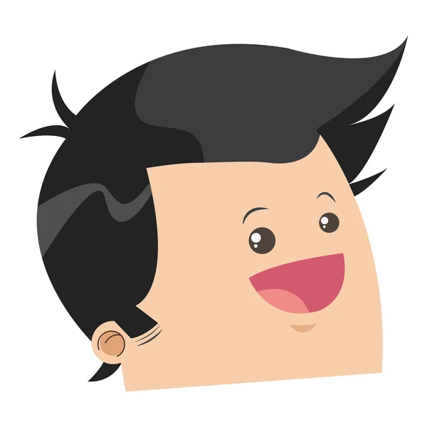 Roztomilý tvář šťastný muž s černými lesklými vlasy ikonou — Stockový vektor