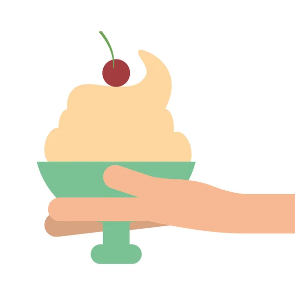 Main tenant icône tasse de crème glacée — Image vectorielle