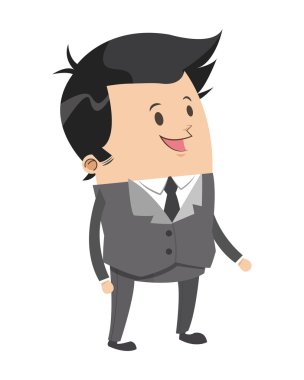 siyah parlak saçlar çizgi film simgesi olan şirin iş adamı