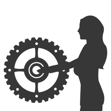 dişli simgesini tutan iş kadın