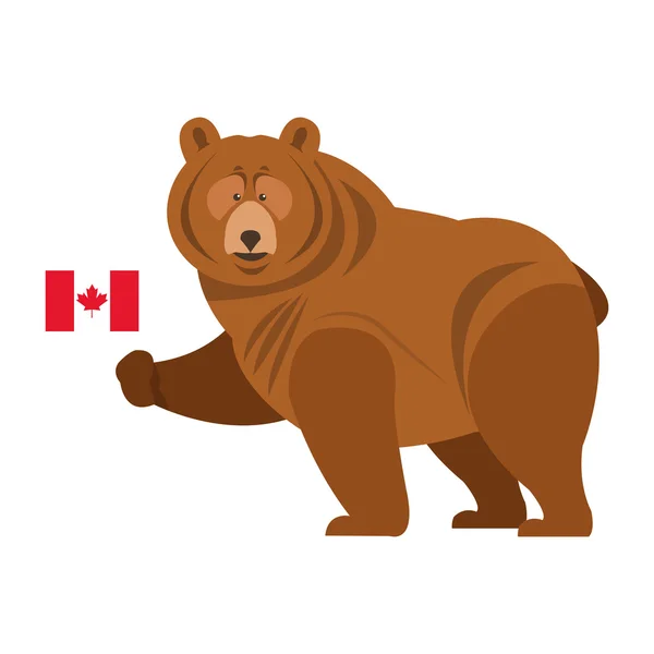 Grizzli portant l'icône du drapeau canadien — Image vectorielle