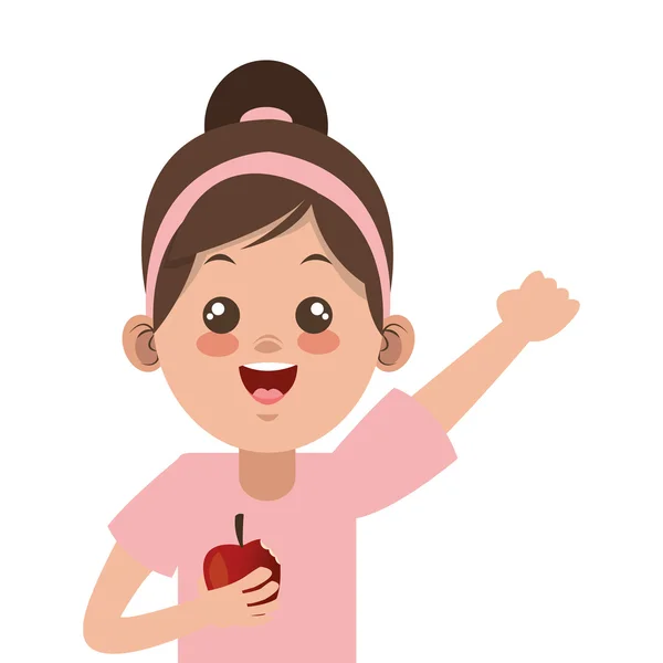 Heureuse petite fille tenant icône pomme — Image vectorielle