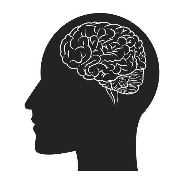Cérebro humano dentro do ícone silhueta cabeça — Vetor de Stock