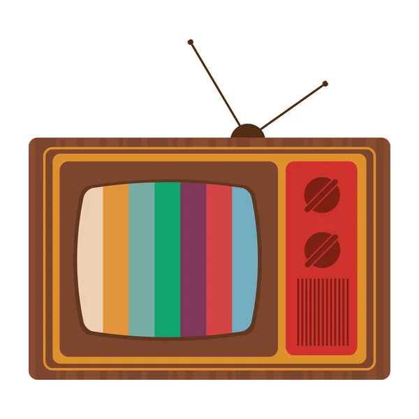 Retro tv clássico com antena e listras coloridas no ícone de tela —  Vetores de Stock