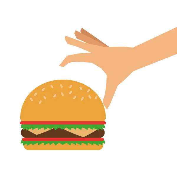 Single Hamburger und Hand Ikone — Stockvektor