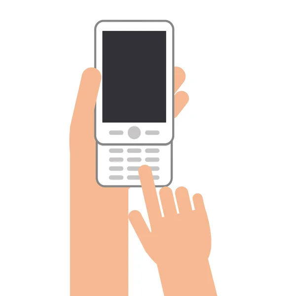 Handen met cellphone met knoppen pictogram — Stockvector