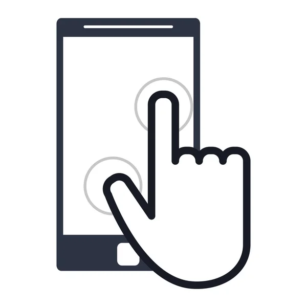 Teléfono celular moderno con icono de puntero de mano — Archivo Imágenes Vectoriales