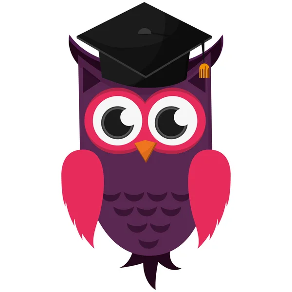 Dibujos animados de búho con icono de la gorra de graduación — Vector de stock