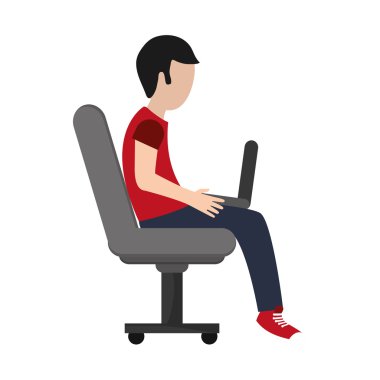 dizüstü bilgisayar sandalye simgesini kullanan adam