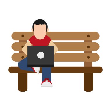 tezgah simgesine dizüstü bilgisayar kullanan adam