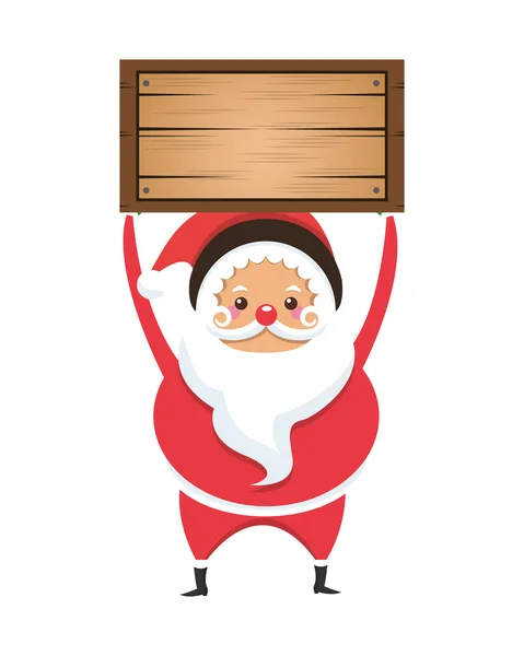 Santa Claus sosteniendo icono de caja de madera — Vector de stock