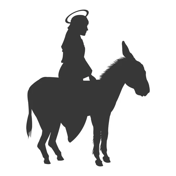 Virgin mary riding donkey silhouette icon — Stock Vector