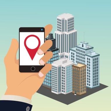 app gps akıllı telefon akıllı şehir simgesi. Vektör grafiği