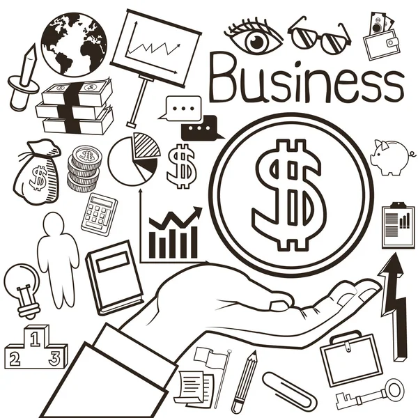 Business Hand und Icon Set. Geschäft. Vektorgrafik — Stockvektor