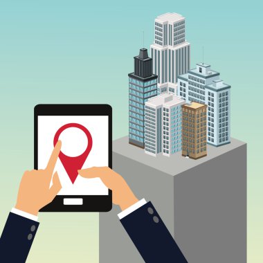 uygulama gps tablet bina akıllı şehir simgesi. Vektör grafiği