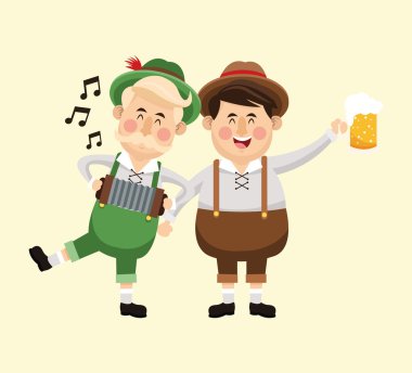 karikatür erkekler oktoberfest simgesi. Vektör grafiği