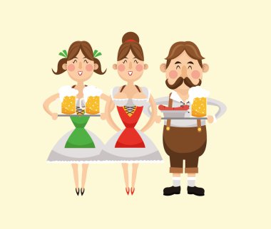 karikatür adam kadın oktoberfest simgesi. Vektör grafiği