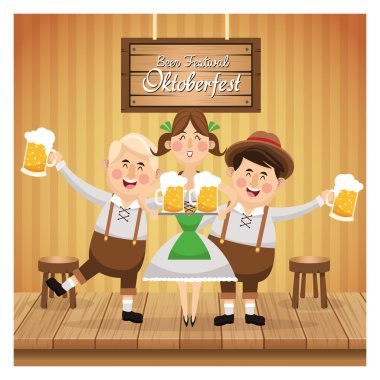 karikatür adam kadın oktoberfest simgesi. Vektör grafiği