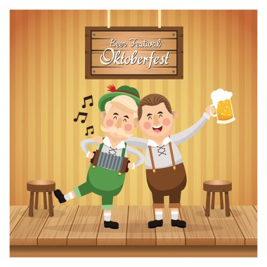 karikatür erkekler oktoberfest simgesi. Vektör grafiği