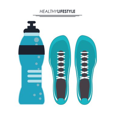 şişe ve koşu ayakkabıları simgesi. Fitness tasarımı. Vektör grafiği