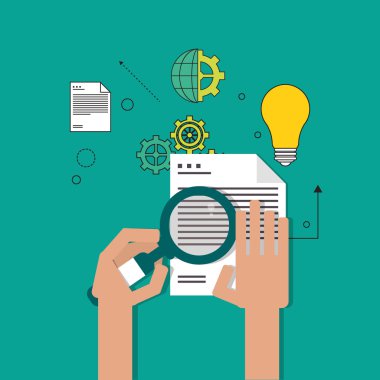 belge ve lupe simgesi. Proffesional Çözüm. Vektör grafiği