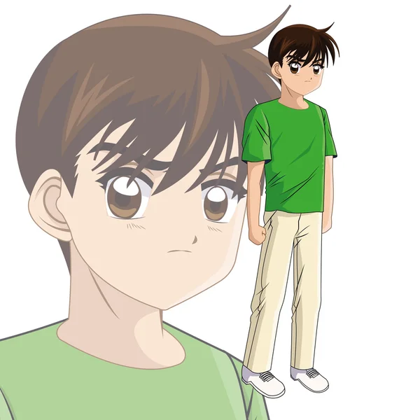 Chlapec animuje mužské manga kreslené ikony. Vektorová grafika — Stockový vektor