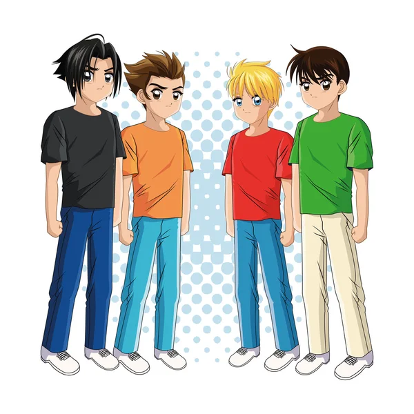 Niño anime manga masculino icono de dibujos animados. Gráfico vectorial — Archivo Imágenes Vectoriales
