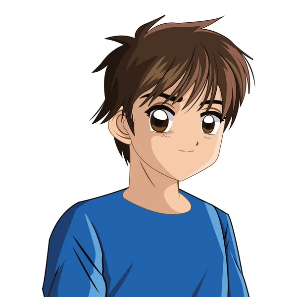 Niño anime manga masculino icono de dibujos animados. Gráfico vectorial — Vector de stock