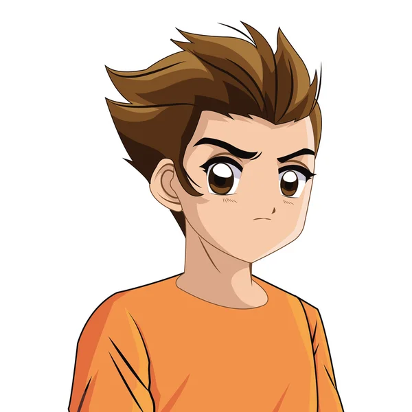 Мальчик аниме мужской икона манги мультфильма. Векторная графика — стоковый вектор