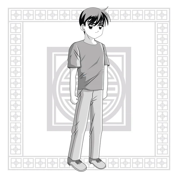 Jongen anime mannelijke manga cartoon pictogram. Vectorafbeelding — Stockvector