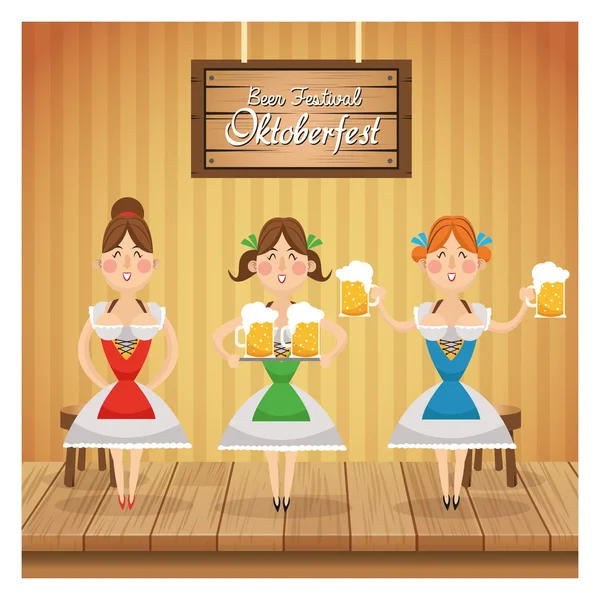 卡通女人啤酒节图标。矢量图形 — 图库矢量图片