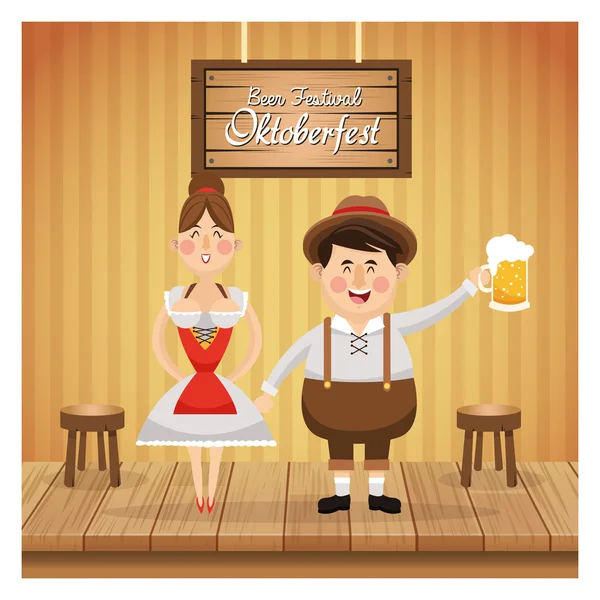 Cartoon man vrouw Oktoberfest pictogram. Vectorafbeelding — Stockvector