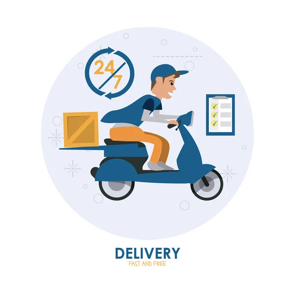 Blue motorcyle and package icon. Delivery and Shipping. Vector g — Stock Vector