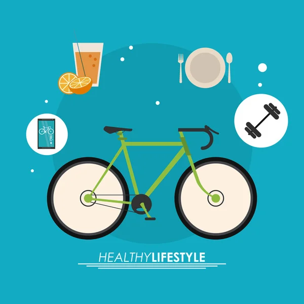 Conjunto de bicicleta e icono. Diseño de estilo de vida saludable. Gráfico vectorial — Archivo Imágenes Vectoriales