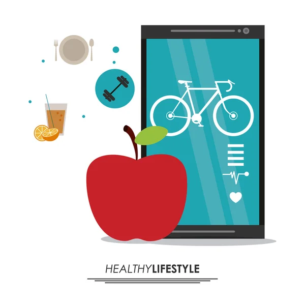 Smartphone and apple icon. Healthy lifestyle design. Vector grap — Stock Vector