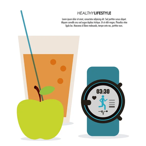 Reloj de zumo e icono de manzana. Diseño de estilo de vida saludable. Vector gra — Vector de stock