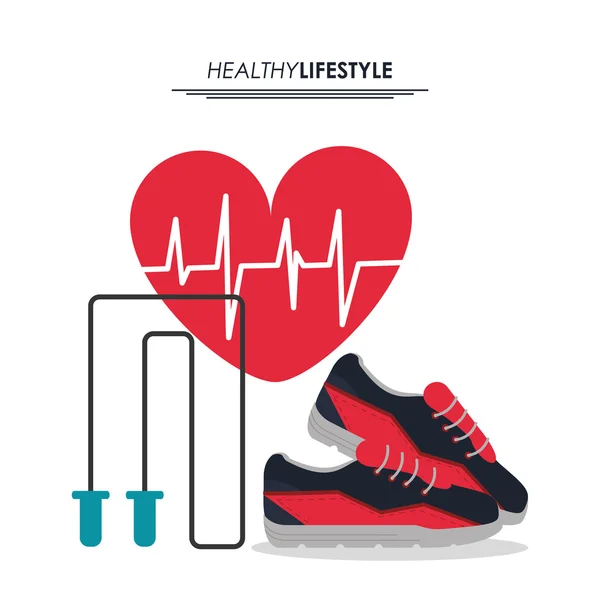 Zapatos cuerda y pulso del corazón icono. Diseño de fitness. Gráfico vectorial — Vector de stock