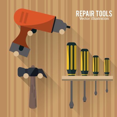 Matkap çekiç tornavida takım simgesi. Vektör grafiği