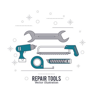 Wrench drill saw meter tool icon. Repair concept. Vector graphic
