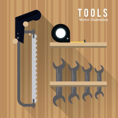 testere metre wrencht araç simgesi. Onarım konsepti. Vektör grafiği