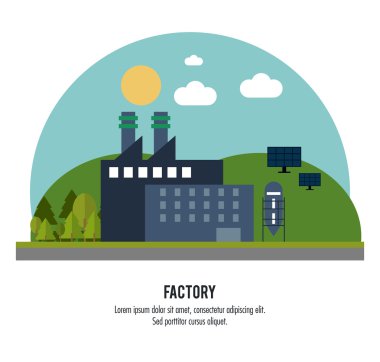 Bitki güneş bulutu ağaçları güneş paneli fabrika simgesi. Vektör grafiği